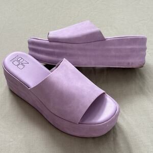 Cute Lavender Sz 7W Platform Heels Slide On Faux Suede Sandals